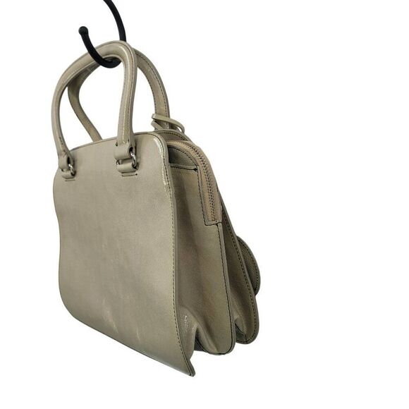 Vtg Beige Oatmeal Double-Handle‎ Leather Structured Top Handle Handbag Old Money - Picture 5 of 10